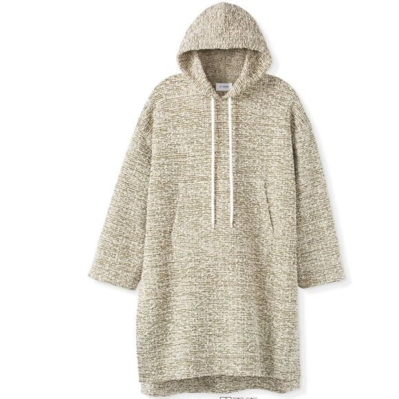 St. John Long Hoodie Sweater Bouclé In Ecru Melange Tweed Knit Hooded Sweatshirt - Picture 3 of 17